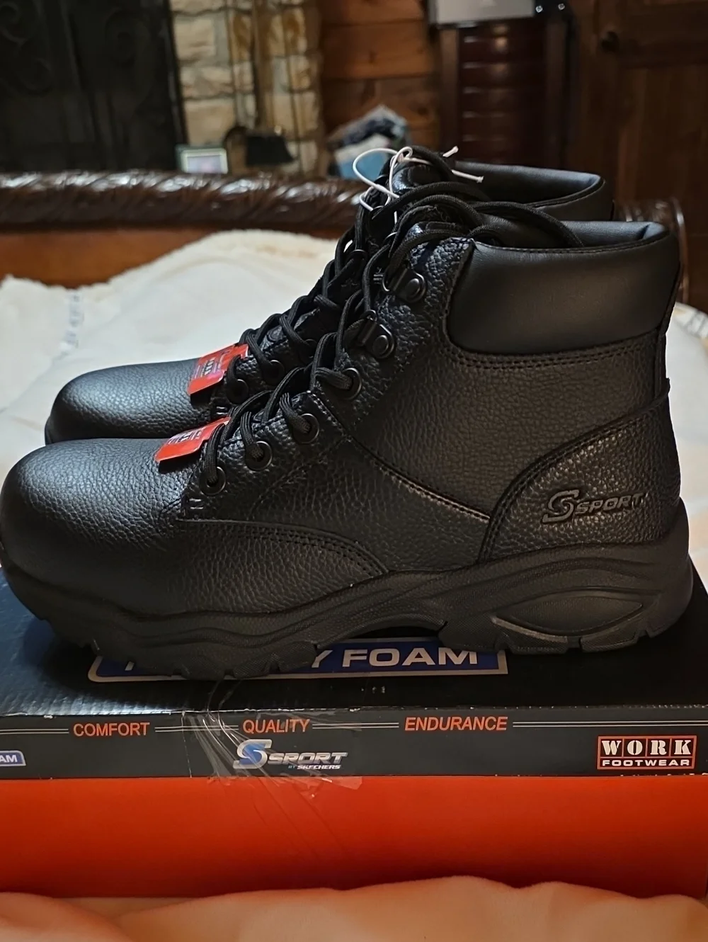 Skechers Men's Black Work Boot Ankle Safety Lace-Up